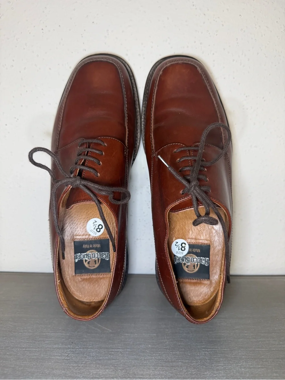Bacco Bucci Italy Men's 8.5 D Brown Leather Square Moc Toe Oxford Dress Shoes